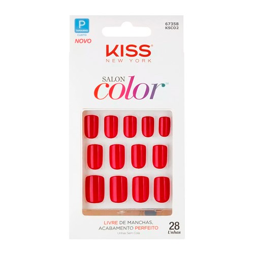 Unhas Postiças Kiss New York Salon Color Tamanho Curto KSCO2 Ref 67358 com 28 Unidades