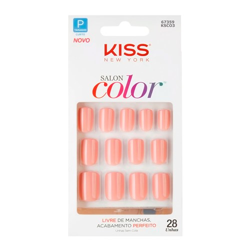 Unhas Postiças Kiss New York Salon Color Tamanho Curto KSCO3 Ref 67359 com 28 Unidades