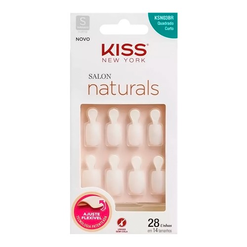Unhas Postiças Kiss New York Salon Naturals Tamanho Quadrado Curto KSNO3BR com 28 Unidades