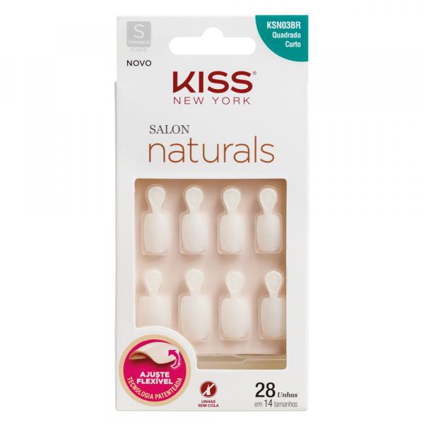 Unhas Postiças Kiss NY - Salon Natural Curto Quadrado com Aba