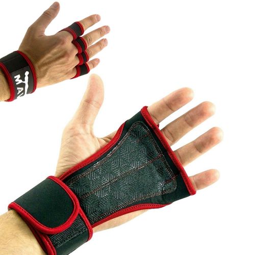 Unisex antiderrapantes luvas sem dedos couro com Bracer ajustável, luvas de Formação de pulso para elevação de equitação Exercício Peso