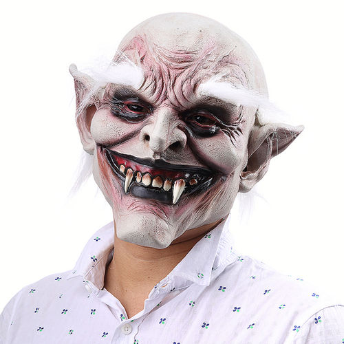 Unisex assustador Demônio Antigo com Branco Sobrancelhas máscara máscara de látex traje cabeça para Halloween Party Prop