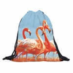 Unisex 3D Flamingos Impress?o Drawstring Backpack Shopping Bag Travel Bag