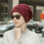 Unisex Thicken Velvet Knitting Wool Hat Outono Inverno Lacing Quente Sólidos Beanie Cor