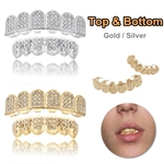 Unissex prata banhado a ouro diamante hip hop top top top top top top dentes dentes dentes dentes