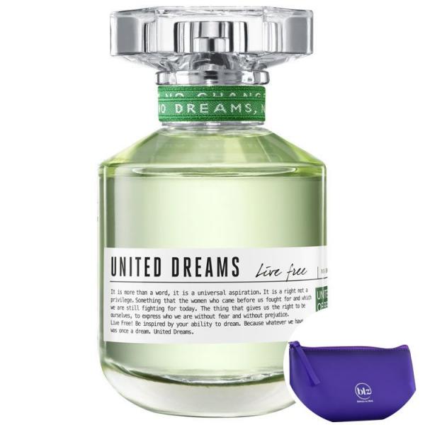 United Dreams Live Free Benetton EDT - Perfume Feminino 80ml+Beleza na Web Roxo - Nécessaire