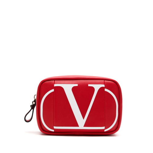 Valentino Necessaire de Couro com Logo - Vermelho