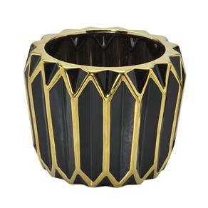 Vaso de Cerâmica 14cm Preto e Dourado