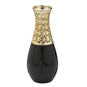 Vaso de Cerâmica 25cm Preto e Dourado