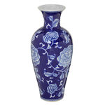 Vaso de Ceramica Azul com Flores 28cm Espressione