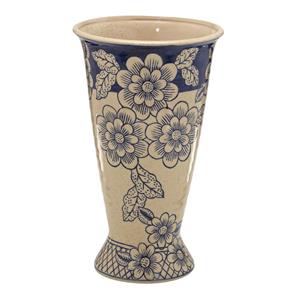 Vaso de Ceramica Bege com Flores 32cm Espressione
