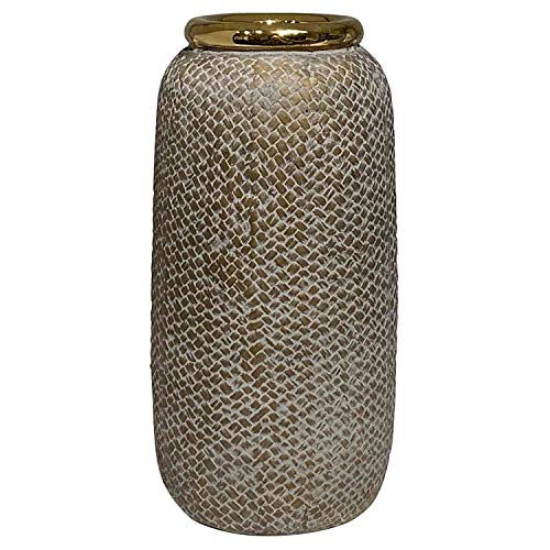 Vaso de Ceramica Bege e Dourado