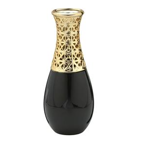 Vaso de Cerâmica 32cm Preto e Dourado