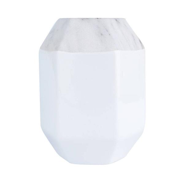 Vaso de Cerâmica Hexagonal Marble On Top 12cm X 12cm X 17,5cm Urban Branco/Cinza