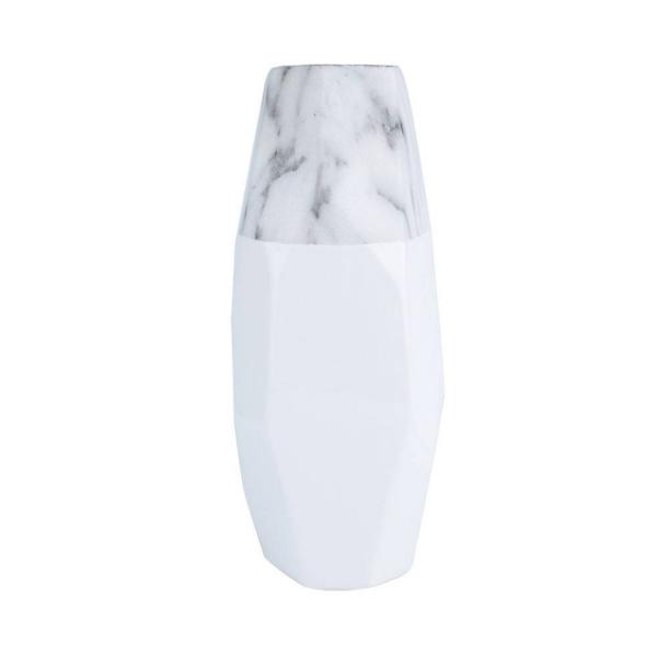 Vaso de Cerâmica Long Marble On Top 12cm X 12cm X 30,5cm Urban Branco/Cinza