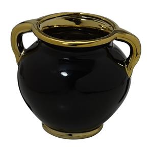 Vaso de Ceramica Preto e Dourado - 15cm