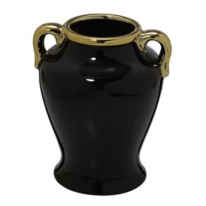 Vaso de Ceramica Preto e Dourado 18cm