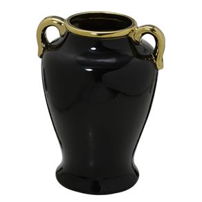 Vaso de Ceramica Preto e Dourado - 25cm