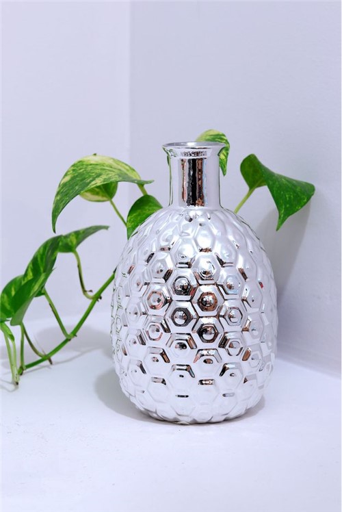 Vaso de Cerâmica Tipo Abacaxi Prata