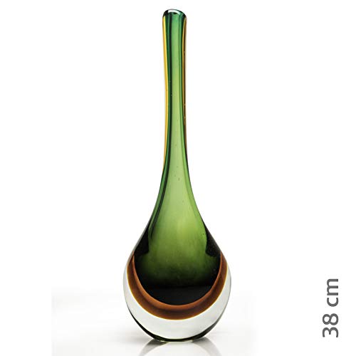 Vaso de Cristal Murano Esmeralda com Âmbar 38cm - São Marcos