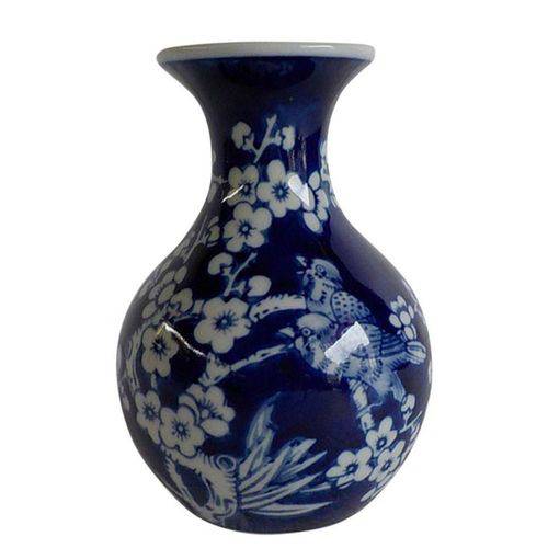 Vaso de Porcelana Azul e Branco Floral - Grande