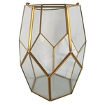 Vaso De Vidro E Metal Dourado 19cm X 19cm X 25cm