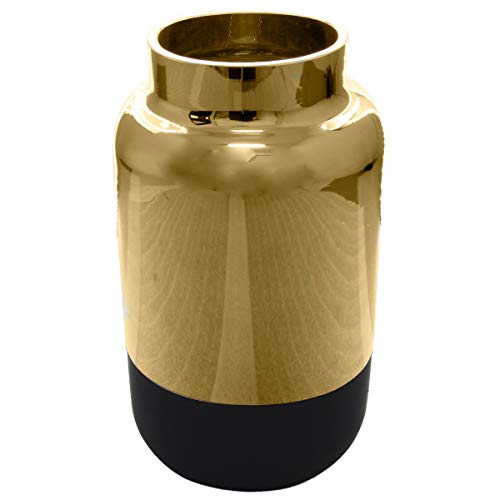 Vaso de Vidro Metalizado Dourado e Preto 12,5cm X 12,5cm X 2