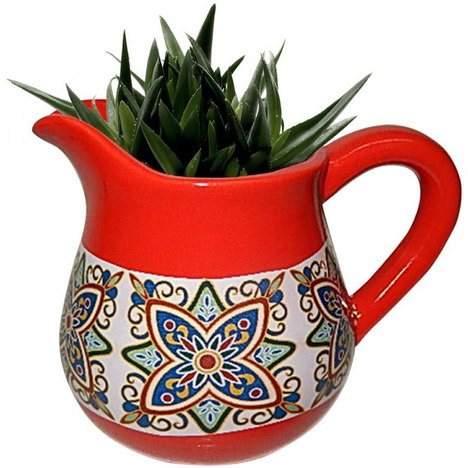 Vaso Decorativo de Cerâmica Jar Floral Vintage 15Cm X 11Cm X 12,3Cm Urban Vermelho