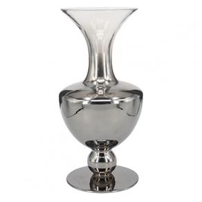 Vaso Decorativo de Vidro Transparente e Cromado, 14 X 14 X 30 Cm