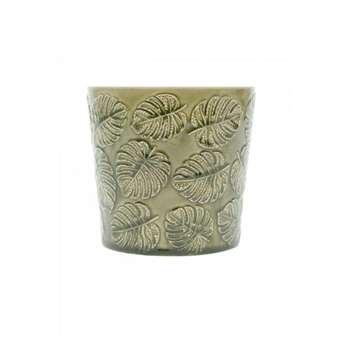 Vaso Decorativo em Cerâmica Embossed Leaves 13cmx13,5cm Urban Verde