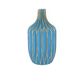 Vaso Decorativo Vidro Azul e Dourado 14X26X14Cm