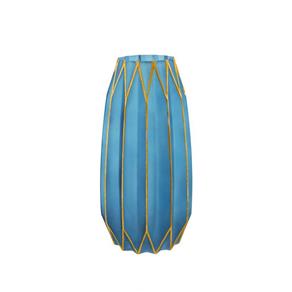 Vaso Decorativo Vidro Azul e Dourado 15X30X15Cm