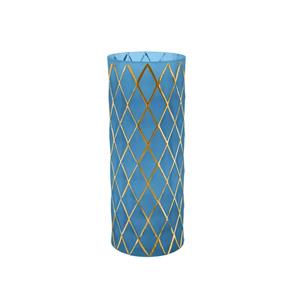 Vaso Decorativo Vidro Azul e Dourado 12X30,5X12Cm
