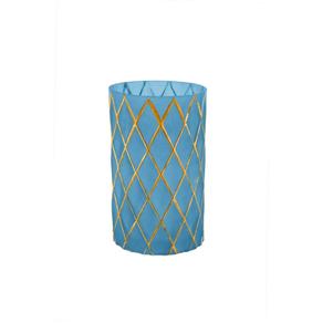 Vaso Decorativo Vidro Azul e Dourado 12X20X12Cm