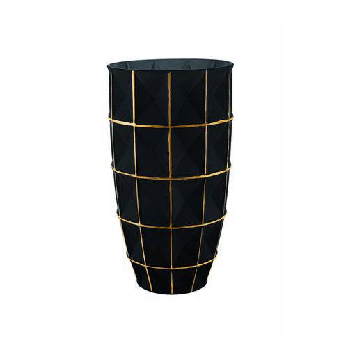 Vaso Decorativo Vidro Preto/Dourado 14X25,5X14Cm