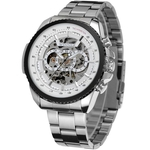 Winner Male Auto Mechanical Watch Skeleton Multi-Dial Stainless Steel Band Wristwatch Redbey