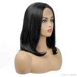 Euro-American hot selling black medium straigt Rinka Haircut synthetic hair cap wigs lace frontal for women