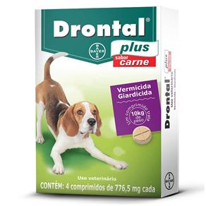 Vermífugo para Cães Bayer Drontal Plus Sabor Carne com 4 Comprimidos - 1 Comprimido Trata 10Kg de Peso
