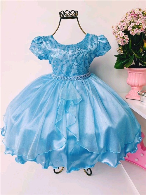 Vestido de Festa Infantil Azul Cinderela (Azul, 12)