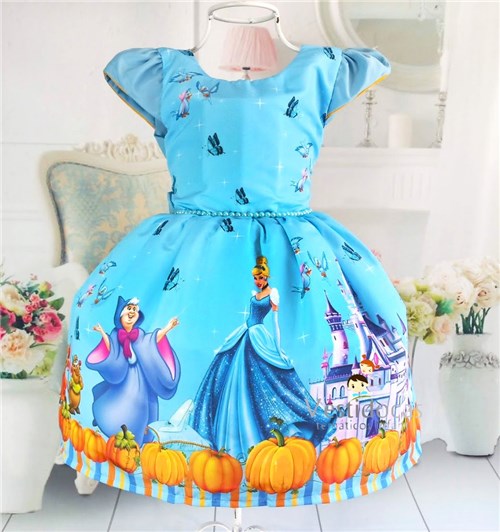 Vestido de Festa Infantil Cinderela (1, Azul)