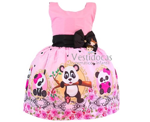 Vestido Infantil Urso Panda Ursinho Rosa (1, Rosa)