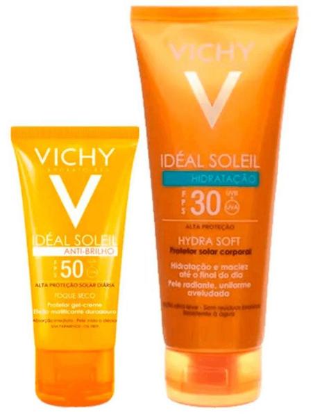 Vichy Kit Ideal Soleil Anti Brilho Protetor Solar FPS 50 40g + Hydrasoft Hidratante FPS 30 120ml