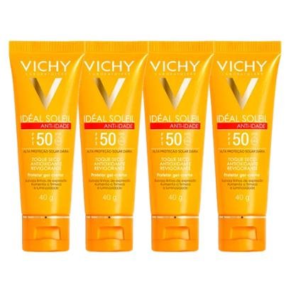 Vichy Kit - Protetores Faciais Idéal Soleil Antiidade Toque Seco FPS50 X4 Kit