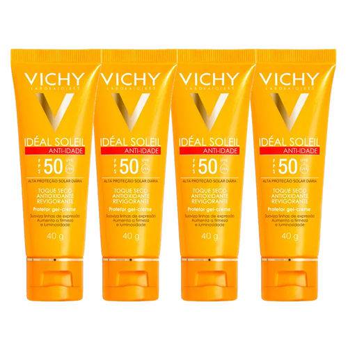 Vichy Kit - Protetores Faciais Idéal Soleil Antiidade Toque Seco Fps50 X4