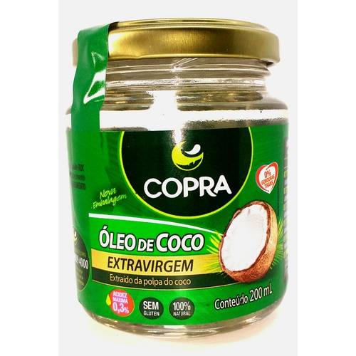 3 Vidros Óleo de Coco 200ml Extra-Virgem Copra Total 600ml