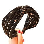 Vintage Brilhante Lantejoulas Cruz Gaze Cabelo Hoop Ampla Headband Das Mulheres Headwear