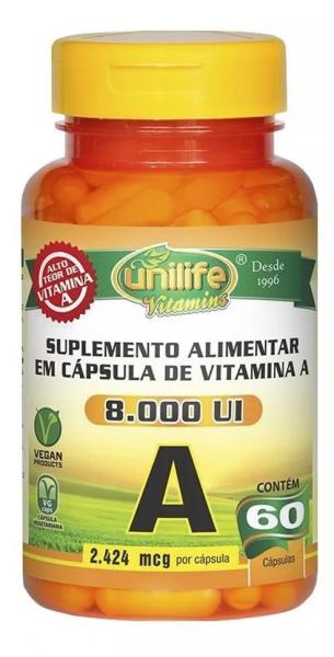 Vitamina a Retinol 8000ui 60 Cápsulas 500mg Unilife