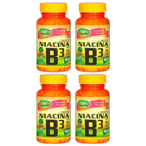 Vitamina B3 (Niacina) - 4 Un de 60 Cápsulas - Unilife