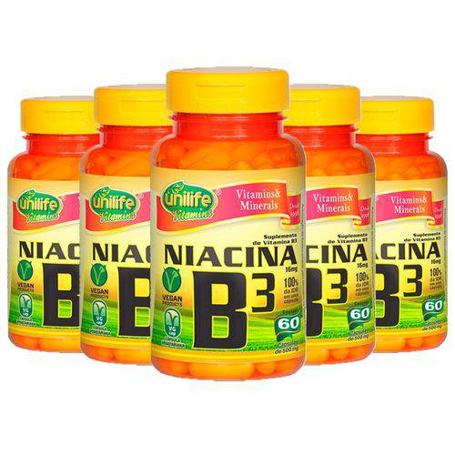 Vitamina B3 (Niacina) - 5 Un de 60 Cápsulas - Unilife