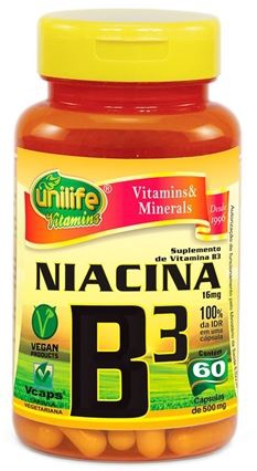Vitamina B3 - Niacina 500 MG - 60 Capsulas - Unilife